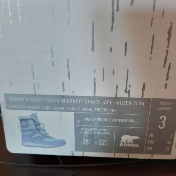 Girls Disney Frozen II Sorel Size 3 Waterproof Snow Boots - Picture 2 of 10